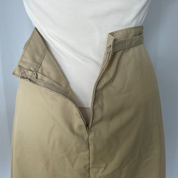 Vintage Wrangler Skirt Size 14 Khaki Tan A Line Midi High Rise Minimalist Retro - Picture 11 of 16